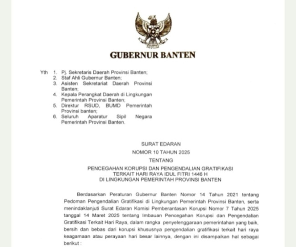 Simak, Ini Jam Kerja Selama Libur Nasional dan Cuti Bersama Pada Hari Suci Nyepi 1947 Saka dan Idul Fitri 1446 H di Lingkungan Pemprov Banten